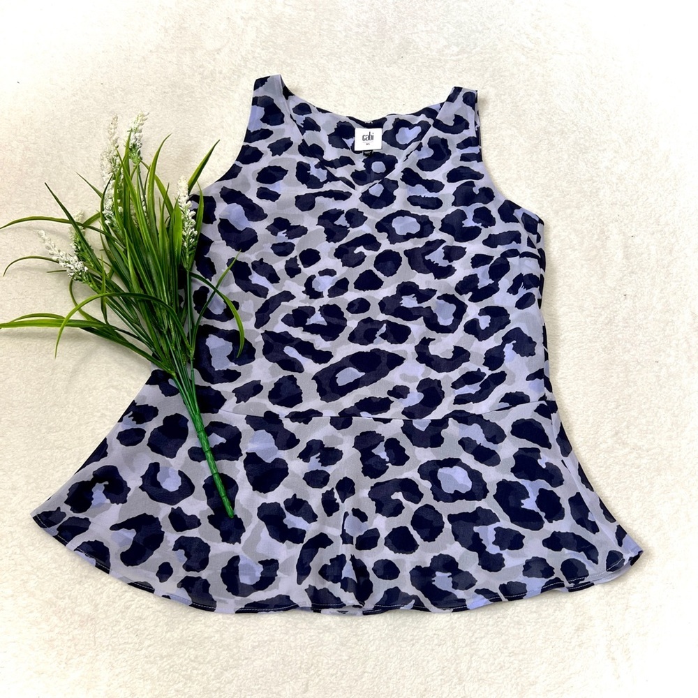 CAbi Feline Lilac Leopard Peplum Sleeveless Blouse - XS